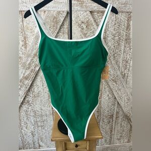 Green Women’s Square Neck One Piece Swimsuit Size Large (12-14) - New with Tags